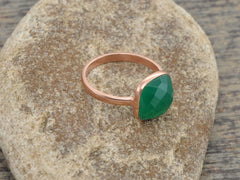 Green Onyx Ring - Gold Plated Ring - 925 Solid Silver - 10mm Cushion - Party Jewelry - Gift For Niece - Jewelry For Girls