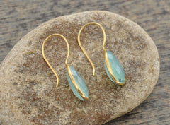 Chalcedony Earring, Aqua Chalcedony Faceted Pear 10x15mm Gold Dangle Earrings, 925 Sterling Silver Earrings, 18k Gold Plated Dangle Earrings