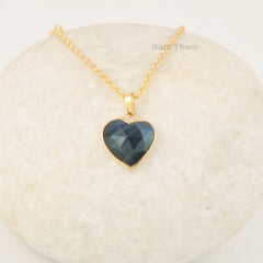 Natural Labradorite Necklace - 925 Solid Silver - Handmade Pendant Necklace - 13x14mm Heart Shape - Dainty Jewelry - Jewelry Gift For BFF