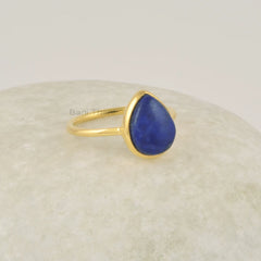 Lapis Lazuli Ring - 8x11mm Nugget Gemstone - Bezel Set Ring - Gold Plated Ring - 925 Sterling Silver - Rings For Women - Mother's Day Gift