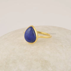Lapis Lazuli Ring - 8x11mm Nugget Gemstone - Bezel Set Ring - Gold Plated Ring - 925 Sterling Silver - Rings For Women - Mother's Day Gift
