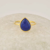 Lapis Lazuli Ring - 8x11mm Nugget Gemstone - Bezel Set Ring - Gold Plated Ring - 925 Sterling Silver - Rings For Women - Mother's Day Gift