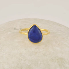 Lapis Lazuli Ring - 8x11mm Nugget Gemstone - Bezel Set Ring - Gold Plated Ring - 925 Sterling Silver - Rings For Women - Mother's Day Gift