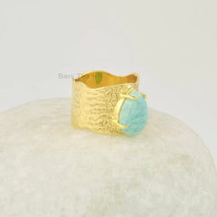 Natural Amazonite Ring - Sterling Silver Rings - 9x13mm Pear Gemstone Ring - Gold Plated Ring - Gifts for Her - Jewelry for Love