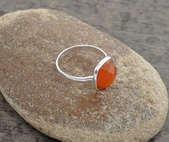 Fanta Orange Chalcedony Ring - 10mm Cushion Gemstone Ring - 925 Sterling Silver Ring - Gift For Her - Womens Gift Ring - Birthday Gift Ring