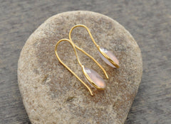 Heart Earring, Pink Chalcedony 12mm Heart Gemstone Dangle Earring, Micron Gold Plated Earring, 925 Silver Earring, Pink Heart Earrings