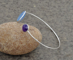 Blue And Amethyst Chalcedony Bracelet - Gold Plated Bracelet - Solid Silver - Natural Stone - Jewelry For New Beginning -Gift For Bridesmaid