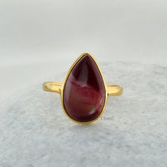 Mookaite 10x15mm Pear Gemstone Ring - 925 Sterling Silver Ring - Micron Gold Plated Ring for Mom - Handmade Ring - Birthday Gift - Boho Ring