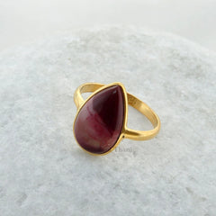 Mookaite 10x15mm Pear Gemstone Ring - 925 Sterling Silver Ring - Micron Gold Plated Ring for Mom - Handmade Ring - Birthday Gift - Boho Ring