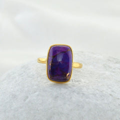 Purple Copper Turquoise Handmade Ring - 10x15mm Rectangle Gemstone Ring - 18k Gold Plated - 925 Silver Ring - Cocktail Ring - Delicate Ring