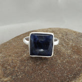 Sodalite Silver Ring, Sodalite 10mm Square Shape Gemstone Ring, 925 Sterling Silver Sodalite Ring, Bezel Set Gemstone Ring For Women