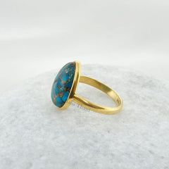 Copper Blue Turquoise Pear 10x14mm Gemstone Ring, Micron Gold Plated 925 Sterling Silver Ring, Christmas Gift Ring, Anniversary Gift For Her