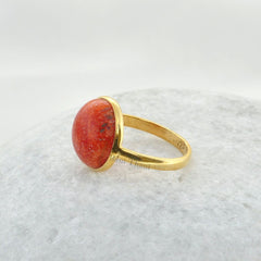 Red Turquoise Round Gemstone Ring 925 Sterling Silver Bezel Ring With Gold Plated, Round 12mm Ring For Women
