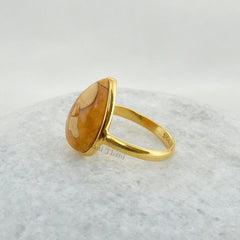Natural Mookaite Ring, Brecciated Mookaite 10x14mm Pear Gemstone Ring, 18k Gold Plated Sterling Silver Bezel Ring, Mookaite Handmade Ring