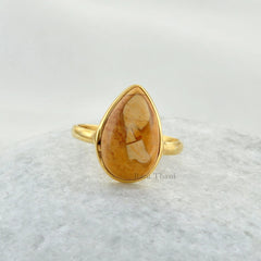 Natural Mookaite Ring, Brecciated Mookaite 10x14mm Pear Gemstone Ring, 18k Gold Plated Sterling Silver Bezel Ring, Mookaite Handmade Ring