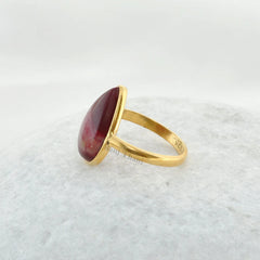 Mookaite 10x15mm Pear Gemstone Ring - 925 Sterling Silver Ring - Micron Gold Plated Ring for Mom - Handmade Ring - Birthday Gift - Boho Ring