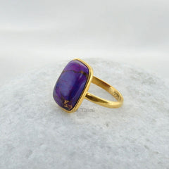 Purple Copper Turquoise Handmade Ring - 10x15mm Rectangle Gemstone Ring - 18k Gold Plated - 925 Silver Ring - Cocktail Ring - Delicate Ring