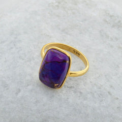 Purple Copper Turquoise Handmade Ring - 10x15mm Rectangle Gemstone Ring - 18k Gold Plated - 925 Silver Ring - Cocktail Ring - Delicate Ring