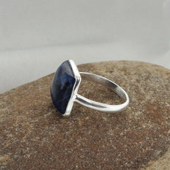 Sodalite Silver Ring, Sodalite 10mm Square Shape Gemstone Ring, 925 Sterling Silver Sodalite Ring, Bezel Set Gemstone Ring For Women