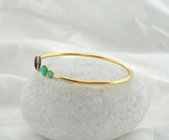 Lapis and Green Onyx Bracelet - Gold Plated Bangle - Handmade Bracelet - 925 Silver - Wholesale Jewelry - Jewelry For Niece - Gift For Teen