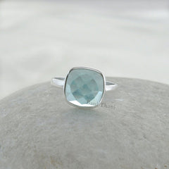 Beautiful Aqua Quartz Silver Bezel Ring - Gemstone 925 Sterling Silver Ring - Gift for Mother - Christmas Gift - Handmade Jewelry for Girls