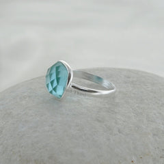 Beautiful Aqua Quartz Silver Bezel Ring - Gemstone 925 Sterling Silver Ring - Gift for Mother - Christmas Gift - Handmade Jewelry for Girls