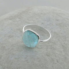 Beautiful Aqua Quartz Silver Bezel Ring - Gemstone 925 Sterling Silver Ring - Gift for Mother - Christmas Gift - Handmade Jewelry for Girls