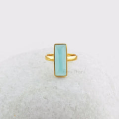 Blue Chalcedony Ring - 925 Sterling Silver - 6x18mm Handmade Ring - Gold Plated Ring - Artisan Jewelry - Jewelry for Date - Gift for New Mom