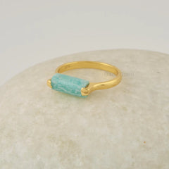 Natural Green Amazonite 5x11 mm Rectangle Shape Gemstone Ring, 18k Gold Plated Ring, Gemstone Silver Rings For Wife, Gift For Mother