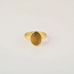 Natural Tiger Eye Ring, 9x11mm Oval Gemstone Silver Ring, 18k Gold Plated Ring Jewelry, 925 Sterling Silver Bezel Ring, Gemstone Jewelry