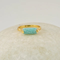 Natural Green Amazonite 5x11 mm Rectangle Shape Gemstone Ring, 18k Gold Plated Ring, Gemstone Silver Rings For Wife, Gift For Mother