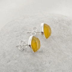 Chalcedony Gift Earrings, Yellow Chalcedony Cushion Gemstone Stud Earrings, 925 Sterling Silver Earring, Everyday Earring,Minimalist Earring