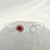 Aqua Chalcedony and Pink Quartz Gemstone Cuff Bracelet- 925 Sterling Silver Bangle Jewelry-Bangle Bracelet-Delicate Bracelet-Christmas Gift