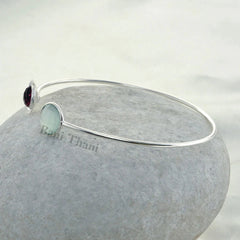 Aqua Chalcedony and Pink Quartz Gemstone Cuff Bracelet- 925 Sterling Silver Bangle Jewelry-Bangle Bracelet-Delicate Bracelet-Christmas Gift