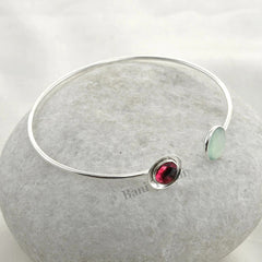 Aqua Chalcedony and Pink Quartz Gemstone Cuff Bracelet- 925 Sterling Silver Bangle Jewelry-Bangle Bracelet-Delicate Bracelet-Christmas Gift