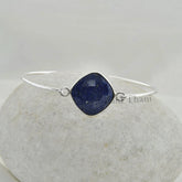 Lapis Lazuli Gemstone Bracelet - 925 Sterling Silver Bangle - Wedding Gift for Her - Diamond Cut Bangle - Birthstone Bracelet - Gift for Mom