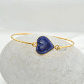 Lapis Lazuli Bangle - Gemstone Bracelet - Sterling Silver - 14mm Heart - Birthstone Jewelry Bangle - Jewelry For Beach - Gift For Old Women