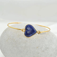 Lapis Lazuli Bangle - Gemstone Bracelet - Sterling Silver - 14mm Heart - Birthstone Jewelry Bangle - Jewelry For Beach - Gift For Old Women