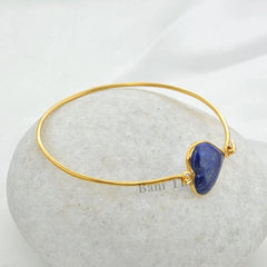 Lapis Lazuli Bangle - Gemstone Bracelet - Sterling Silver - 14mm Heart - Birthstone Jewelry Bangle - Jewelry For Beach - Gift For Old Women