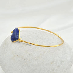 Lapis Lazuli Bangle - Gemstone Bracelet - Sterling Silver - 14mm Heart - Birthstone Jewelry Bangle - Jewelry For Beach - Gift For Old Women