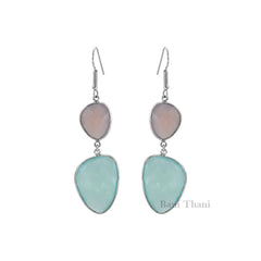 Pink Chalcedony and Aqua Chalcedony Gemstone Earrings 925 Sterling Silver Dangle Earrings