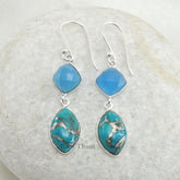 Blue Chalcedony and Silver Blue Turquoise Gemstone Earrings 925 Sterling Silver Dangle Earrings