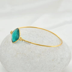 Quartz Bangle, Gemstone Bracelet, Silver Bracelet, Teal Quartz Bangle, 18mm Diamond Cut Bangle, Gold Plated Bangle, Gift For Her Valentines