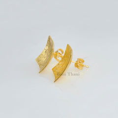 Silver Stud Earrings, Hand Cut Designer Stud Earrings, Gold Plated Studs, 925 Sterling Silver Stud Earring Jewelry