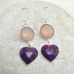 Pink Chalcedony, Purple Turquoise Drop Earrings - 925 Sterling Silver Handmade Dangle Earring - Wedding Gift Earring- Bridal Earring Jewelry