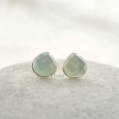 Beautiful Aqua Chalcedony Faceted 7mm Heart Gemstone Stud Earrings, 925 Sterling Silver Stud Earrings, Womens Gift Earring, Christmas Gift