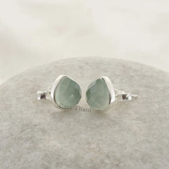 Beautiful Aqua Chalcedony Faceted 7mm Heart Gemstone Stud Earrings, 925 Sterling Silver Stud Earrings, Womens Gift Earring, Christmas Gift