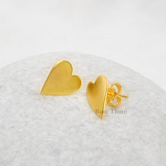 Handmade Designer Heart Stud Micron Gold Plated 925 Sterling Silver Earring Jewelry