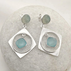 Chalcedony Gemstone Silver Earrings - 925 Sterling Silver Drop Earrings - Dangle Jewelry for Women - Birthday Gift Earrings - Gift for Her