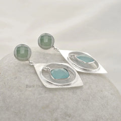 Chalcedony Gemstone Silver Earrings - 925 Sterling Silver Drop Earrings - Dangle Jewelry for Women - Birthday Gift Earrings - Gift for Her